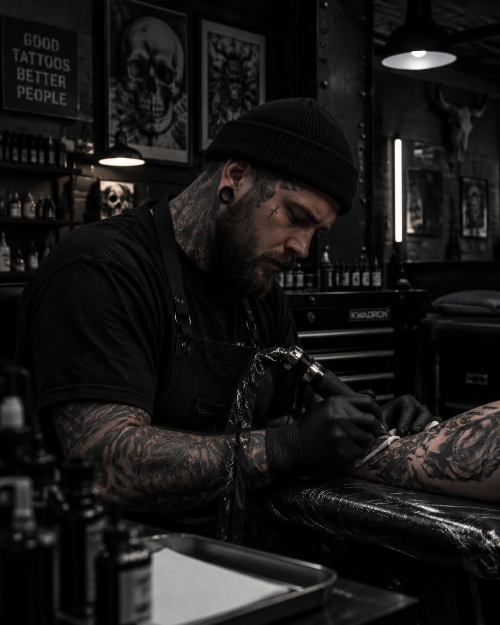 Tattoo artist working in the studio