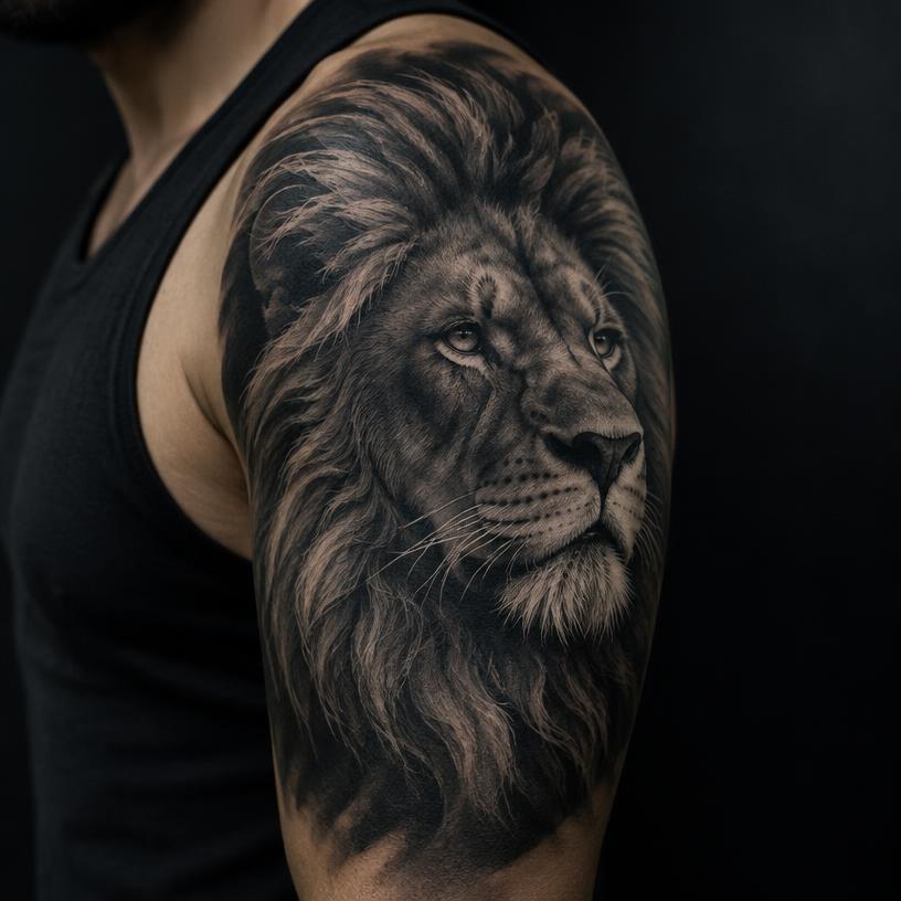 Lion King — animals tattoo on the upper arm