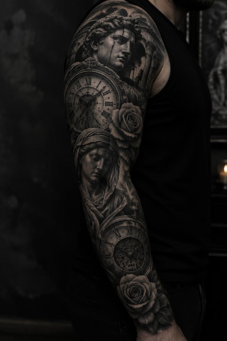 Time & Marble — sleeves tattoo on the full sleeve