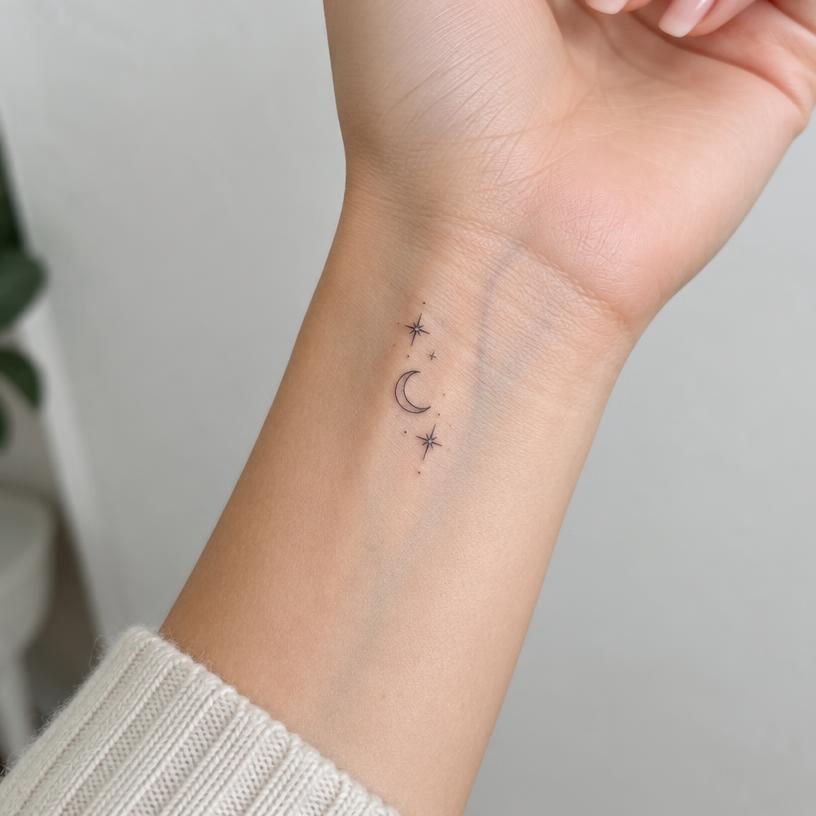 Moon Phase — minimalist tattoo on the wrist