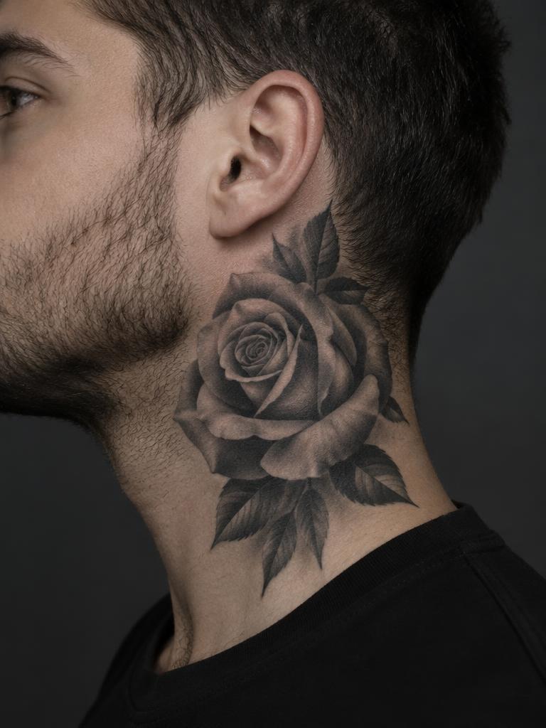 Neck Rose — floral tattoo on the neck