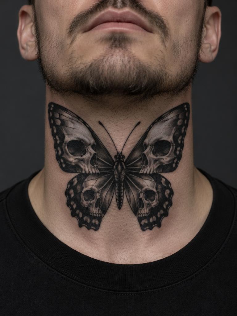 Death's-Head Moth — skulls tattoo on the throat
